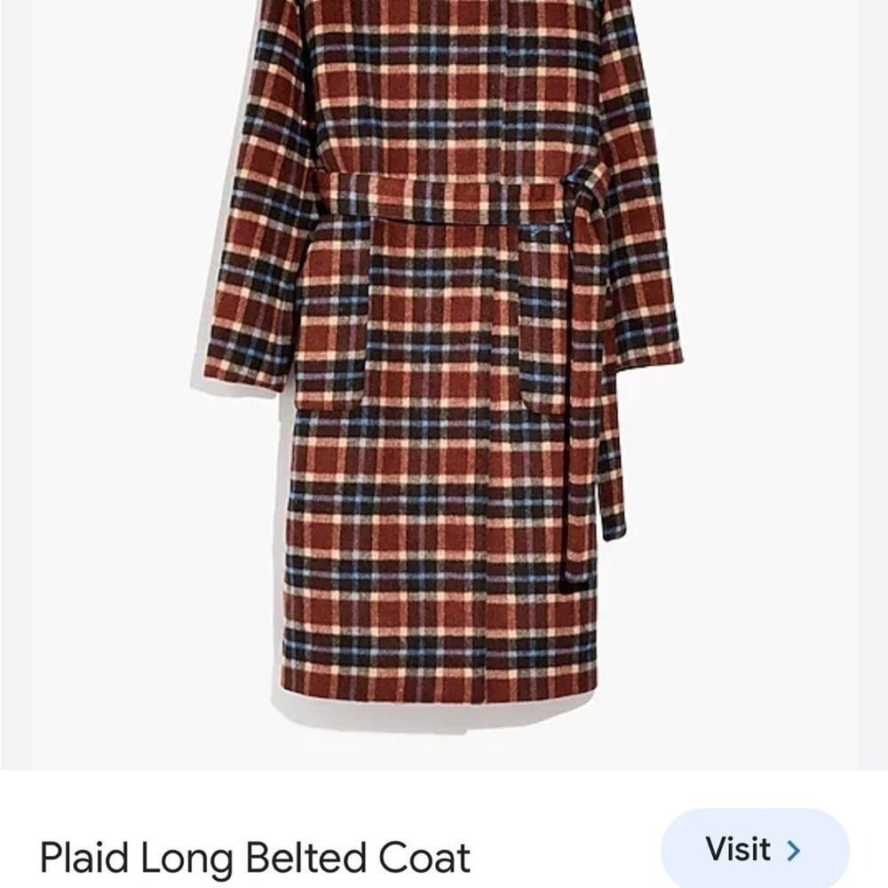 Madewell Rust Wool Blend Plaid Women's Coat Long Belted AA327 S - Picture 12 of 15